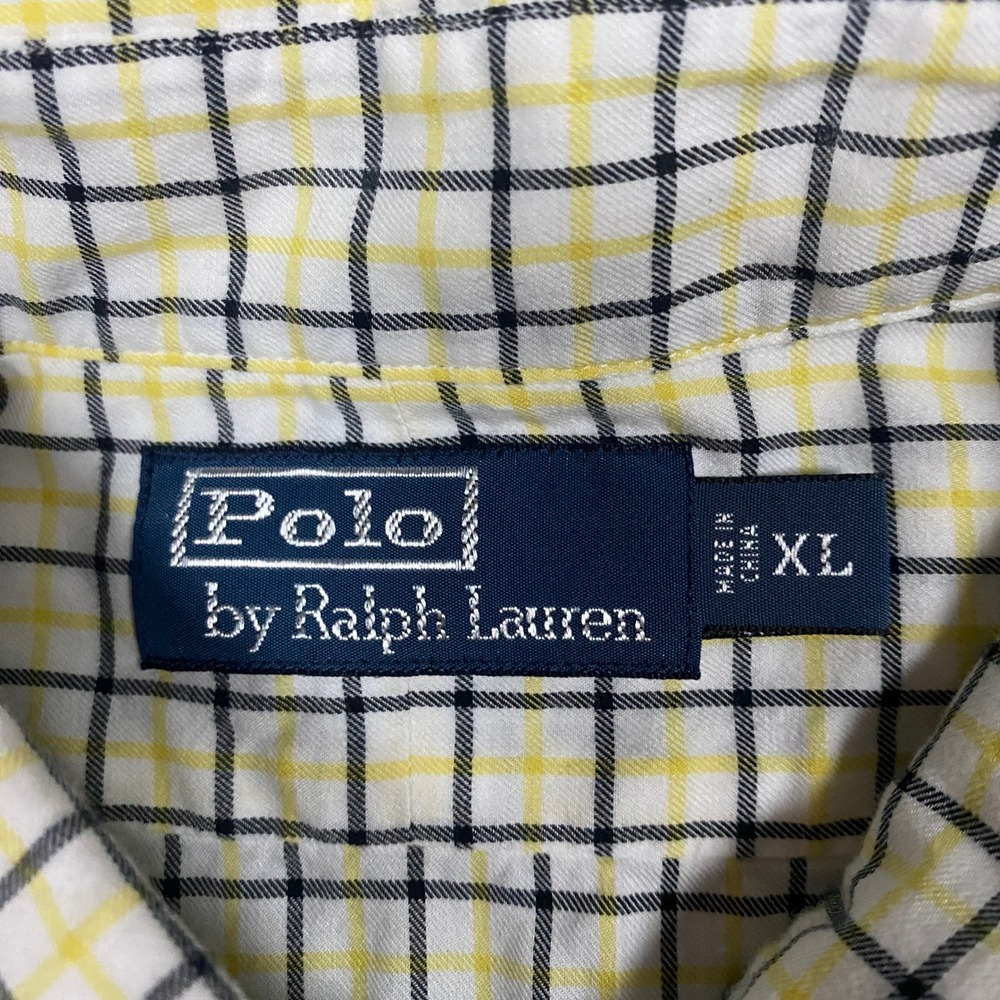 Polo Ralph Lauren Mens XL Tattersall Check Button Down Shirt Yellow Black Cotton - Picture 4 of 7